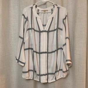 41 Hawthorn 2X White & Black 3/4 Sleeve Blouse